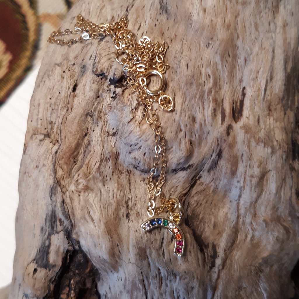 Tiny Gold Rainbow Charm Necklace 16 10$